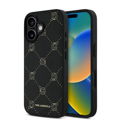 Apple iPhone 16 Kılıf Karl Lagerfeld Orjinal Lisanslı M-safe Şarj Özellikli PU Deri Karl Heads Desenli Klasik Logolu Kapak - Görsel 2