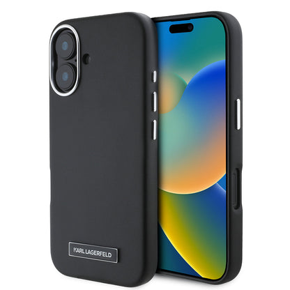 Apple iPhone 16 Kılıf Karl Lagerfeld Orjinal Lisanslı M-safe Şarj Özellikli Metal Kamera ve Buton Tasarımlı Plaka Logolu PU Deri Kapak - Görsel 2