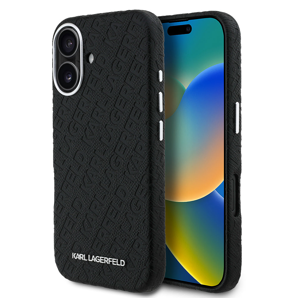 Apple iPhone 16 Kılıf Karl Lagerfeld Orjinal Lisanslı PU Deri Damgalı Metal Yazı Logolu Kapak - Görsel 2