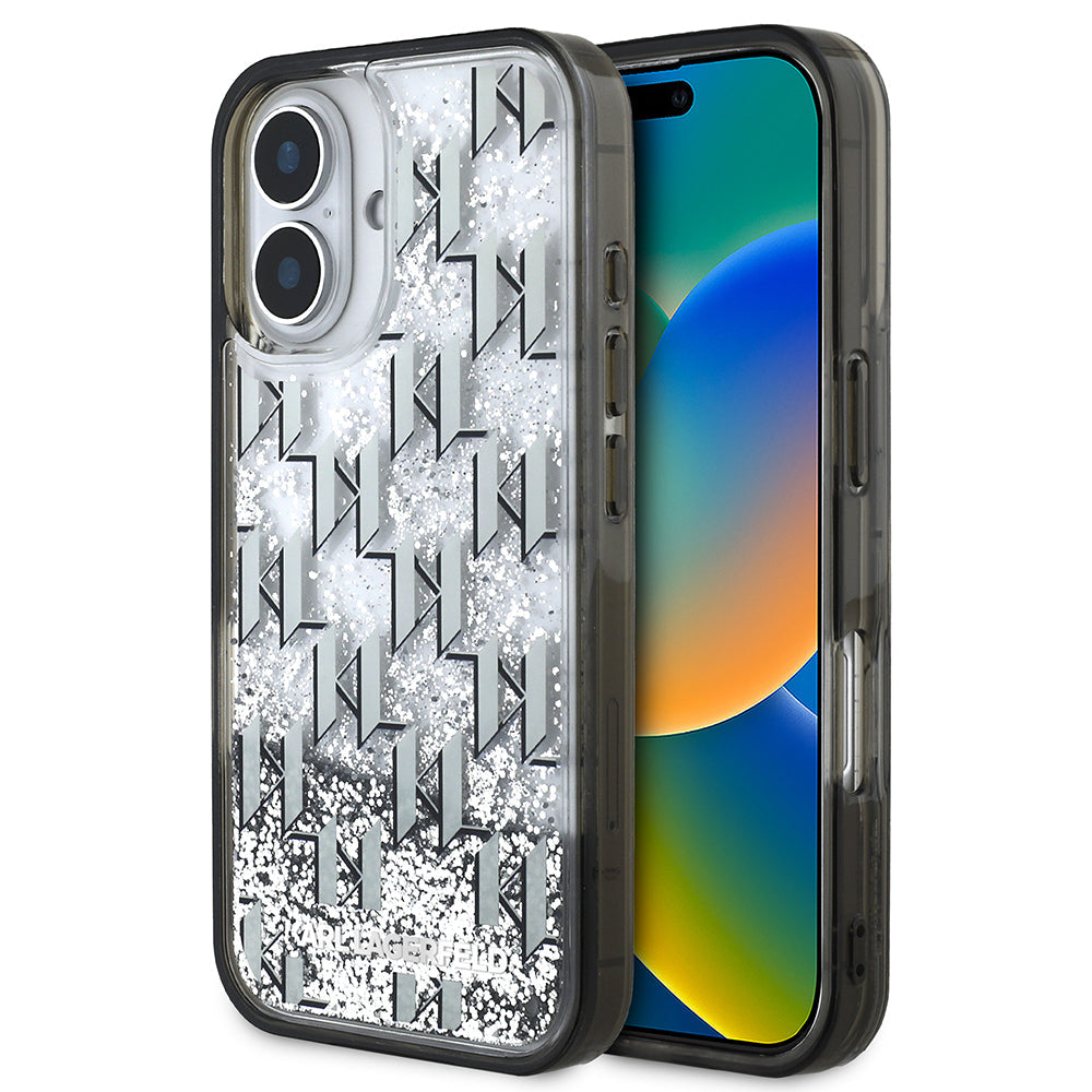 Apple iPhone 16 Kılıf Karl Lagerfeld Orjinal Lisanslı Simli KL Yazılı Monogram Gradient Kapak - Görsel 2