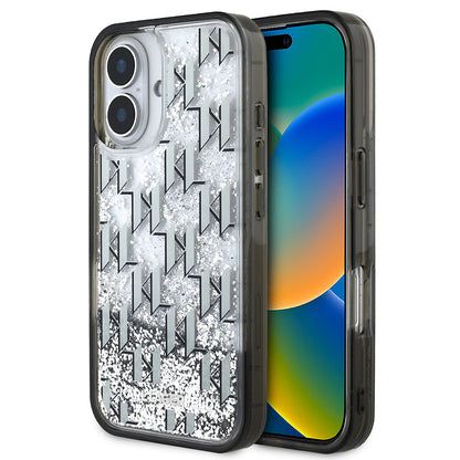 Apple iPhone 16 Kılıf Karl Lagerfeld Orjinal Lisanslı Simli KL Yazılı Monogram Gradient Kapak - Görsel 2