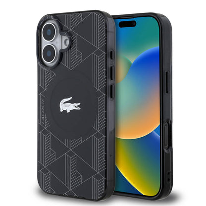 Apple iPhone 16 Kılıf Lacoste Orjinal Lisanslı M-safe Şarj Özellikli IML Baskılı Gümüş Timsah Logolu Monogram Kapak - Görsel 2
