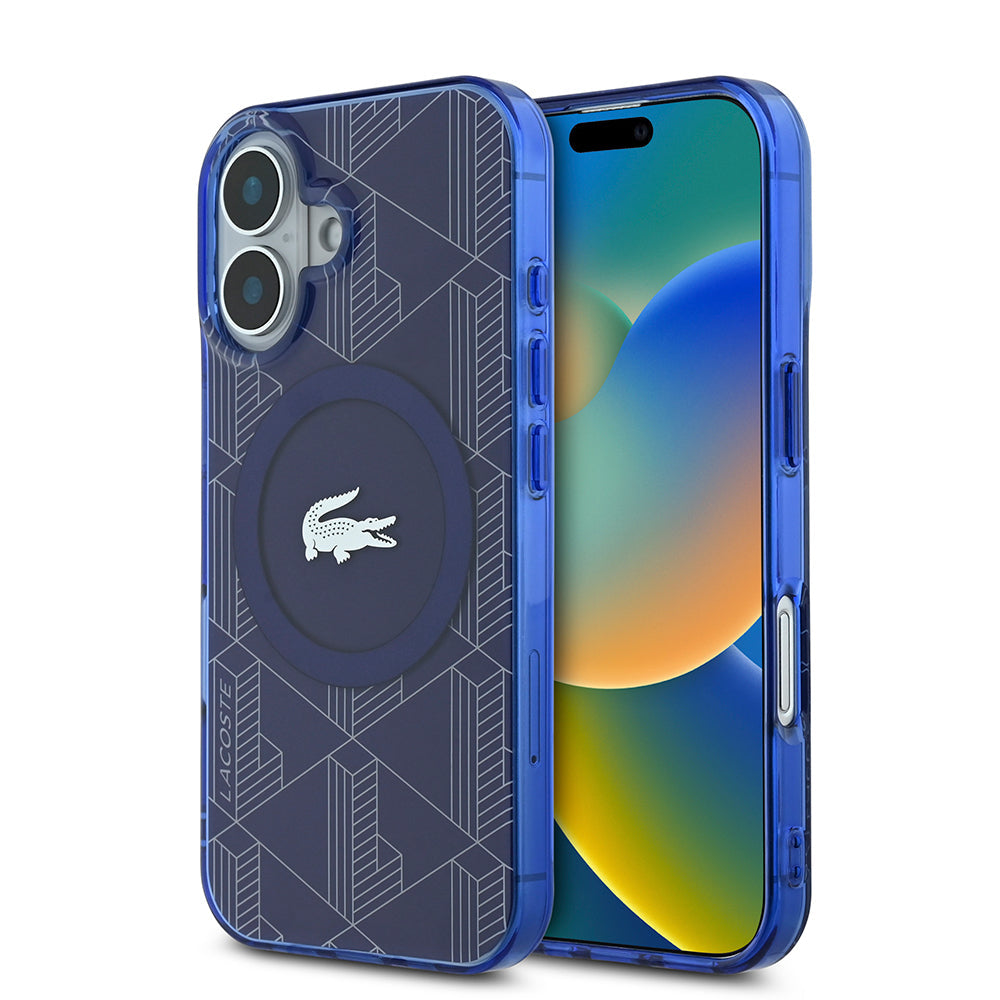 Apple iPhone 16 Kılıf Lacoste Orjinal Lisanslı M-safe Şarj Özellikli IML Baskılı Gümüş Timsah Logolu Monogram Kapak - Görsel 4