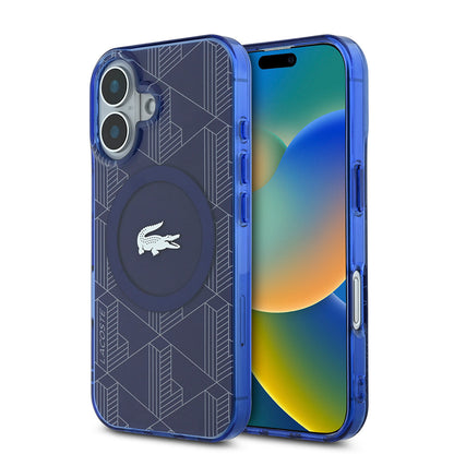 Apple iPhone 16 Kılıf Lacoste Orjinal Lisanslı M-safe Şarj Özellikli IML Baskılı Gümüş Timsah Logolu Monogram Kapak - Görsel 4