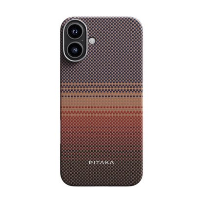 Apple iPhone 16 Kılıf M-safe Şarj Özellikli Aramid Fiber Pitaka Tactile Woven Sunset-Moonrise Serisi Sunset Kapak - Görsel 2