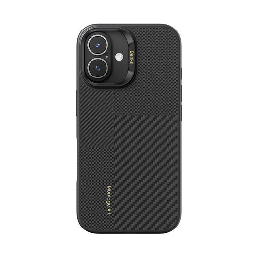 Apple iPhone 16 Kılıf M-safe Şarj Özellikli Karbon Fiber Benks Montage Hybrid ArmorPro Kevlar Kapak