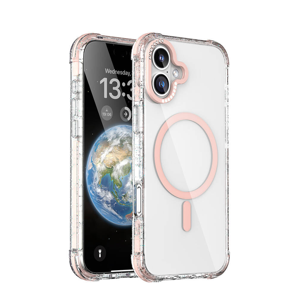 Apple iPhone 16 Kılıf M-safe Şarj Özellikli Taşlı ve Simli Tasarım Mutural Blink Kapak - Görsel 2