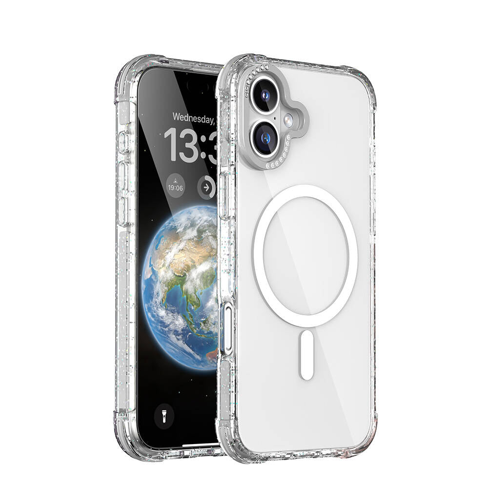 Apple iPhone 16 Kılıf M-safe Şarj Özellikli Taşlı ve Simli Tasarım Mutural Blink Kapak - Görsel 3