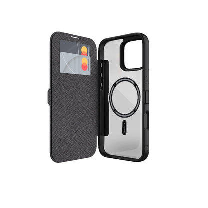 Apple iPhone 16 Kılıf M-safe Şarj Özellikli Vegan Deri Tasarımlı Şeffaf Arka Yüzey Kartlıklı Raptic Urban Folio Serisi Kapak - Görsel 2