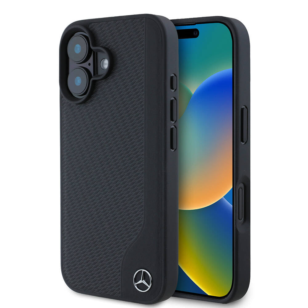 Apple iPhone 16 Kılıf Mercedes Benz Orjinal Lisanslı M-safe Şarj Özellikli 3D Metal Logolu Wood Imitation Deri Kapak - Görsel 2
