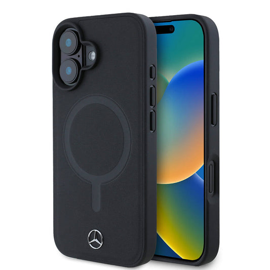 Apple iPhone 16 Kılıf Mercedes Benz Orjinal Lisanslı M-safe Şarj Özellikli Metal Yıldız Logolu Sade Pürüzsüz Deri Kapak