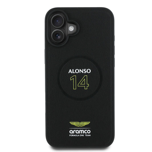 Apple iPhone 16 Plus Case Aston Martin Original Licensed Magsafe Charging Feature PU Leather Alonso 14 Printed Cover