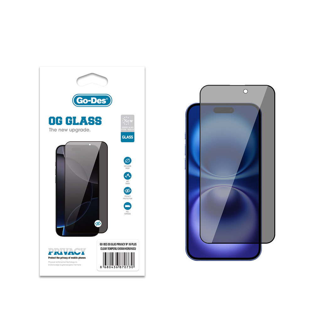 Apple iPhone 16 Plus Go Des OG Glass Privacy Antistatik Temperli Cam Ekran Koruyucu - Görsel 2
