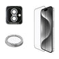 Apple iPhone 16 Plus Guess Orjinal Lisanslı Rhinestone Ekran Koruyucu + Lens Koruyucu 2in1 Aksesuar Seti