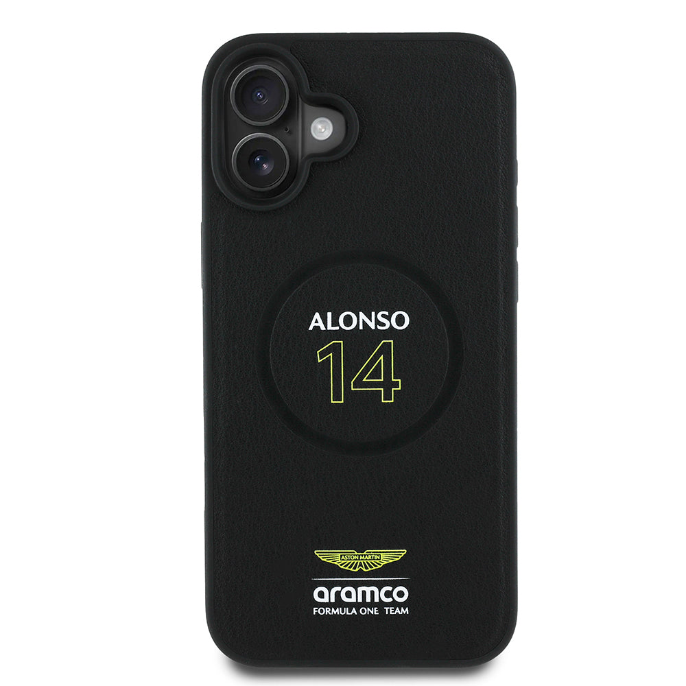 Apple iPhone 16 Plus Kılıf Aston Martin Orjinal Lisanslı M-safe Şarj Özellikli PU Deri Alonso 14 Baskılı Kapak - Görsel 2