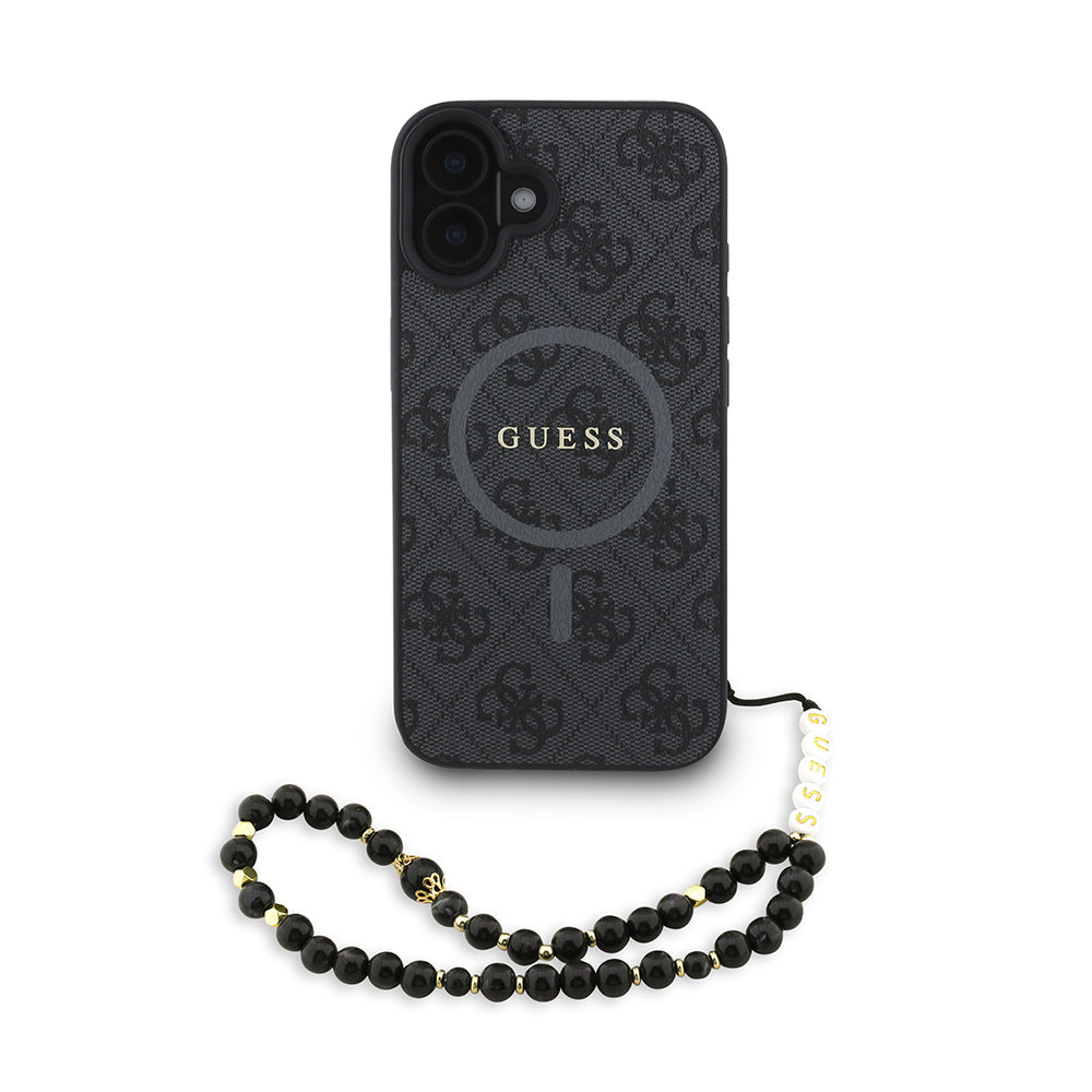 Apple iPhone 16 Plus Kılıf Guess Orjinal Lisanslı M-safe Şarj Özellikli PU Deri Bilek Askı İpli Yazı Logolu Kapak - Görsel 2