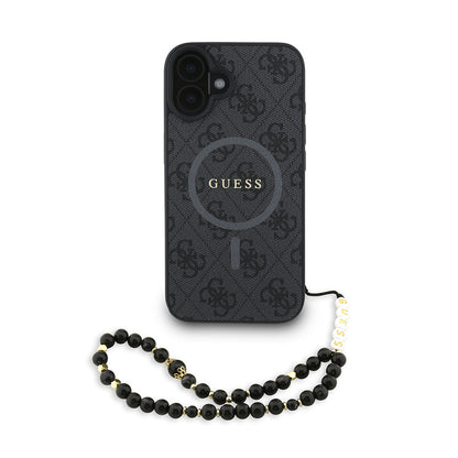 Apple iPhone 16 Plus Kılıf Guess Orjinal Lisanslı M-safe Şarj Özellikli PU Deri Bilek Askı İpli Yazı Logolu Kapak - Görsel 2