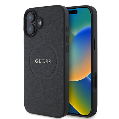 Apple iPhone 16 Plus Kılıf Guess Orjinal Lisanslı M-safe Şarj Özellikli Yazı Logolu Grained Kapak