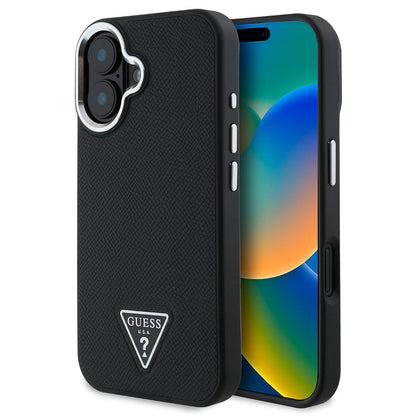 Apple iPhone 16 Plus Kılıf Guess Orjinal Lisanslı M-safe Şarj Özellikli Grained Triangle Kapak - Görsel 2
