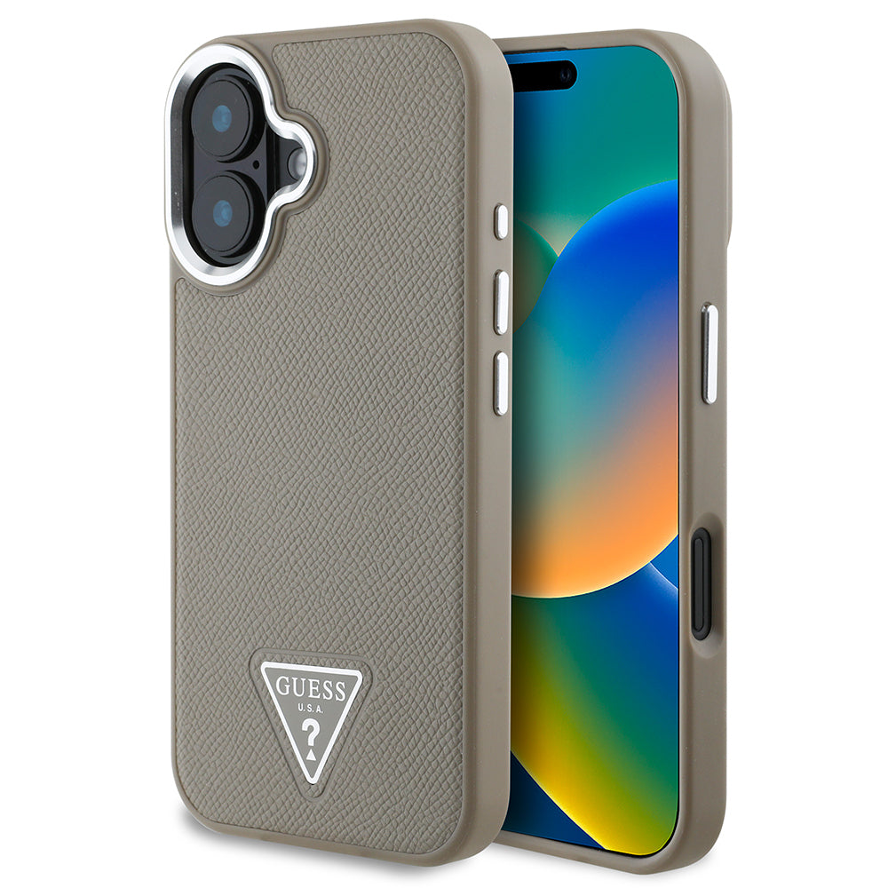 Apple iPhone 16 Plus Kılıf Guess Orjinal Lisanslı M-safe Şarj Özellikli Grained Triangle Kapak - Görsel 3