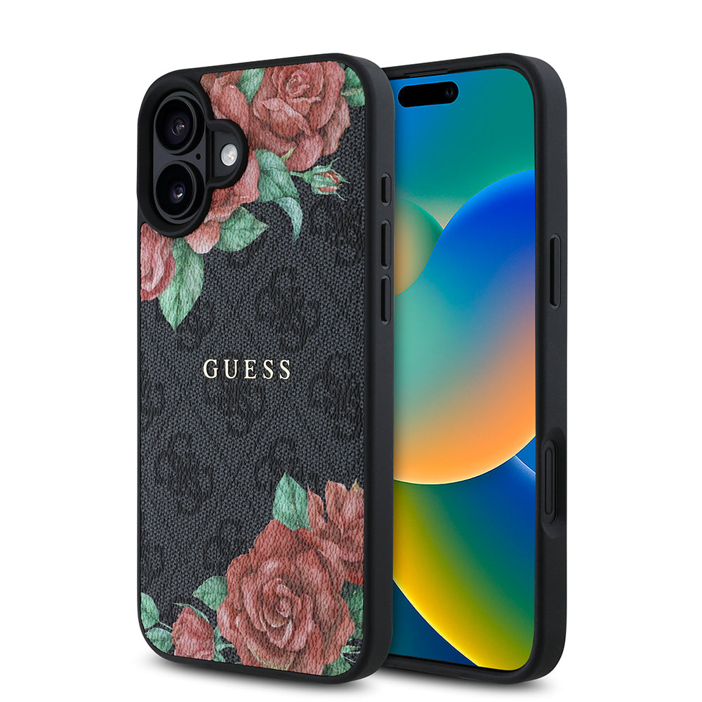 Apple iPhone 16 Plus Kılıf Guess Orjinal Lisanslı M-safe Şarj Özellikli Gül Baskılı 4G Desenli Yazı Logolu Kapak - Görsel 3