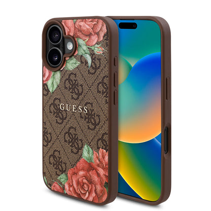 Apple iPhone 16 Plus Kılıf Guess Orjinal Lisanslı M-safe Şarj Özellikli Gül Baskılı 4G Desenli Yazı Logolu Kapak - Görsel 2