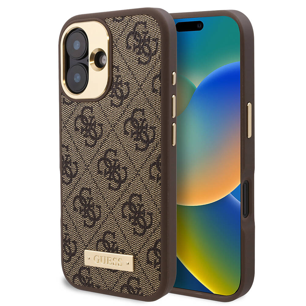 Apple iPhone 16 Plus Kılıf Guess Orjinal Lisanslı M-safe Şarj Özellikli PU 4G Desenli Metal Plaka Klasik Logolu Kapak - Görsel 3
