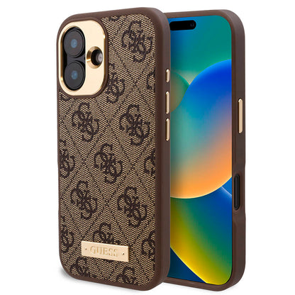 Apple iPhone 16 Plus Kılıf Guess Orjinal Lisanslı M-safe Şarj Özellikli PU 4G Desenli Metal Plaka Klasik Logolu Kapak - Görsel 3