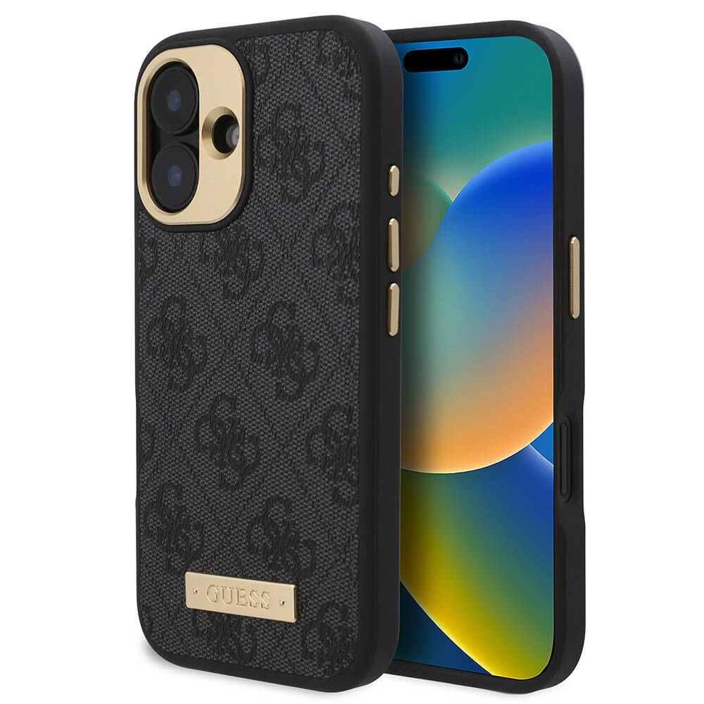 Apple iPhone 16 Plus Kılıf Guess Orjinal Lisanslı M-safe Şarj Özellikli PU 4G Desenli Metal Plaka Klasik Logolu Kapak - Görsel 2