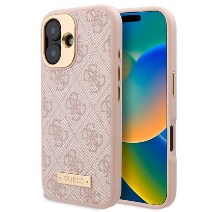 Apple iPhone 16 Plus Kılıf Guess Orjinal Lisanslı M-safe Şarj Özellikli PU 4G Desenli Metal Plaka Klasik Logolu Kapak - Görsel 4