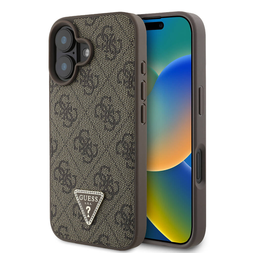 Apple iPhone 16 Plus Kılıf Guess Orjinal Lisanslı M-safe Şarj Özellikli PU Deri 4G Desenli Taşlı Üçgen Logolu Kapak - Görsel 4