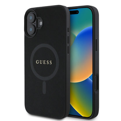 Apple iPhone 16 Plus Kılıf Guess Orjinal Lisanslı M-safe Şarj Özellikli Yazı Logolu Saffiano Classic Kapak - Görsel 2
