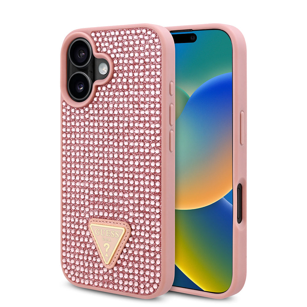 Apple iPhone 16 Plus Kılıf Guess Orjinal Lisanslı Taşlı Arka Yüzey Üçgen Logolu Kapak - Görsel 4
