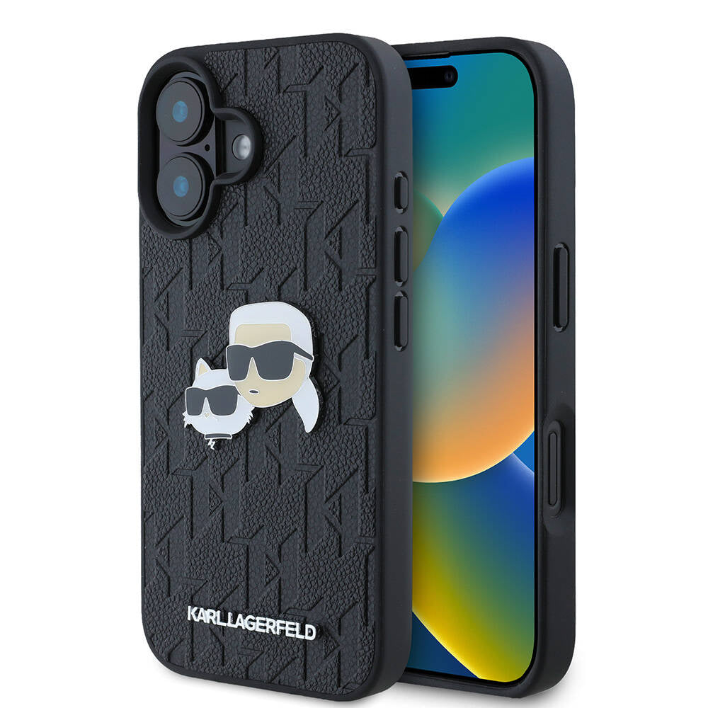 Apple iPhone 16 Plus Kılıf Karl Lagerfeld Orjinal Lisanslı K&C Heads Monogram Pin Kapak - Görsel 2
