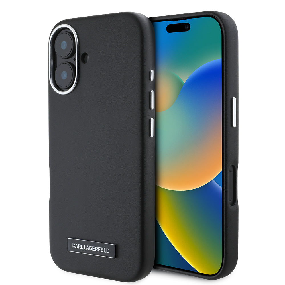 Apple iPhone 16 Plus Kılıf Karl Lagerfeld Orjinal Lisanslı M-safe Şarj Özellikli Metal Kamera ve Buton Tasarımlı Plaka Logolu PU Deri Kapak - Görsel 2