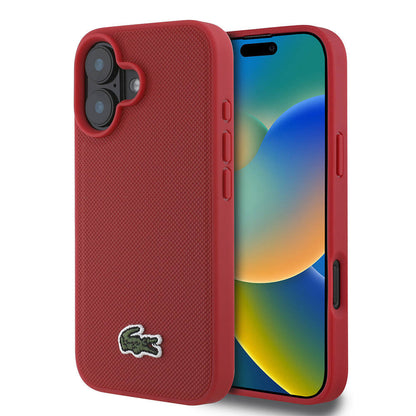 Apple iPhone 16 Plus Kılıf Lacoste Orjinal Lisanslı PU Pike Desenli Arka Yüzey İkonik Timsah Dokuma Logolu Kapak - Görsel 3