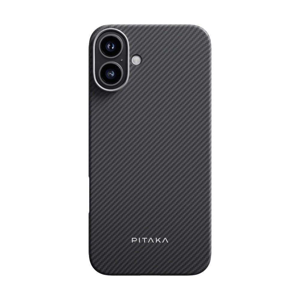 Apple iPhone 16 Plus Kılıf M-safe Şarj Özellikli 600D Aramid Fiber Pitaka Ultra-Slim Classic Serisi Black-Grey Twill Kapak - Görsel 2