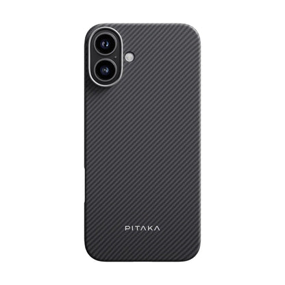 Apple iPhone 16 Plus Kılıf M-safe Şarj Özellikli 600D Aramid Fiber Pitaka Ultra-Slim Classic Serisi Black-Grey Twill Kapak - Görsel 2