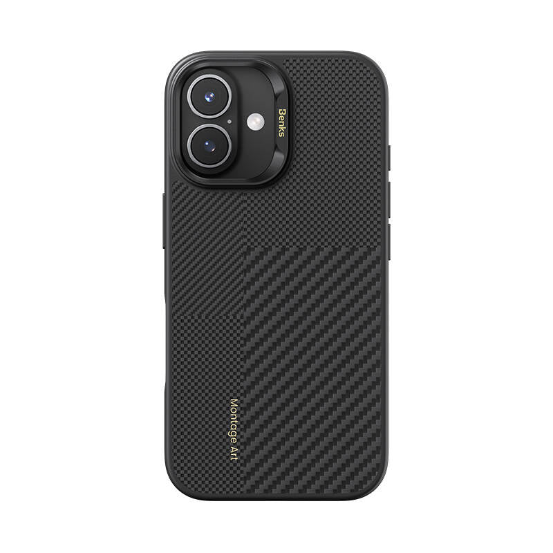 Apple iPhone 16 Plus Kılıf M-safe Şarj Özellikli Karbon Fiber Benks Montage Hybrid ArmorPro Kevlar Kapak - Görsel 2