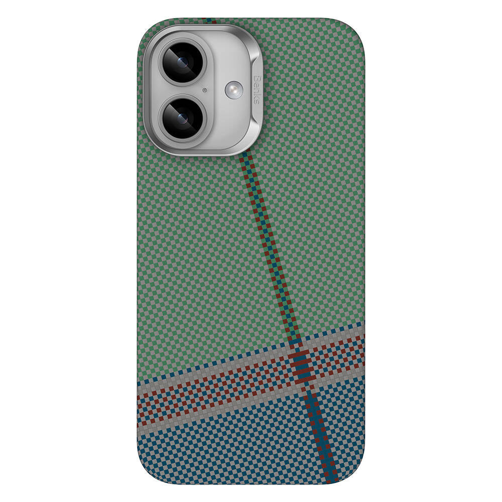 Apple iPhone 16 Plus Kılıf M-safe Şarj Özellikli Karbon Fiber Tasarımlı Benks Passion Green ArmorAir Kevlar Kapak - Görsel 2