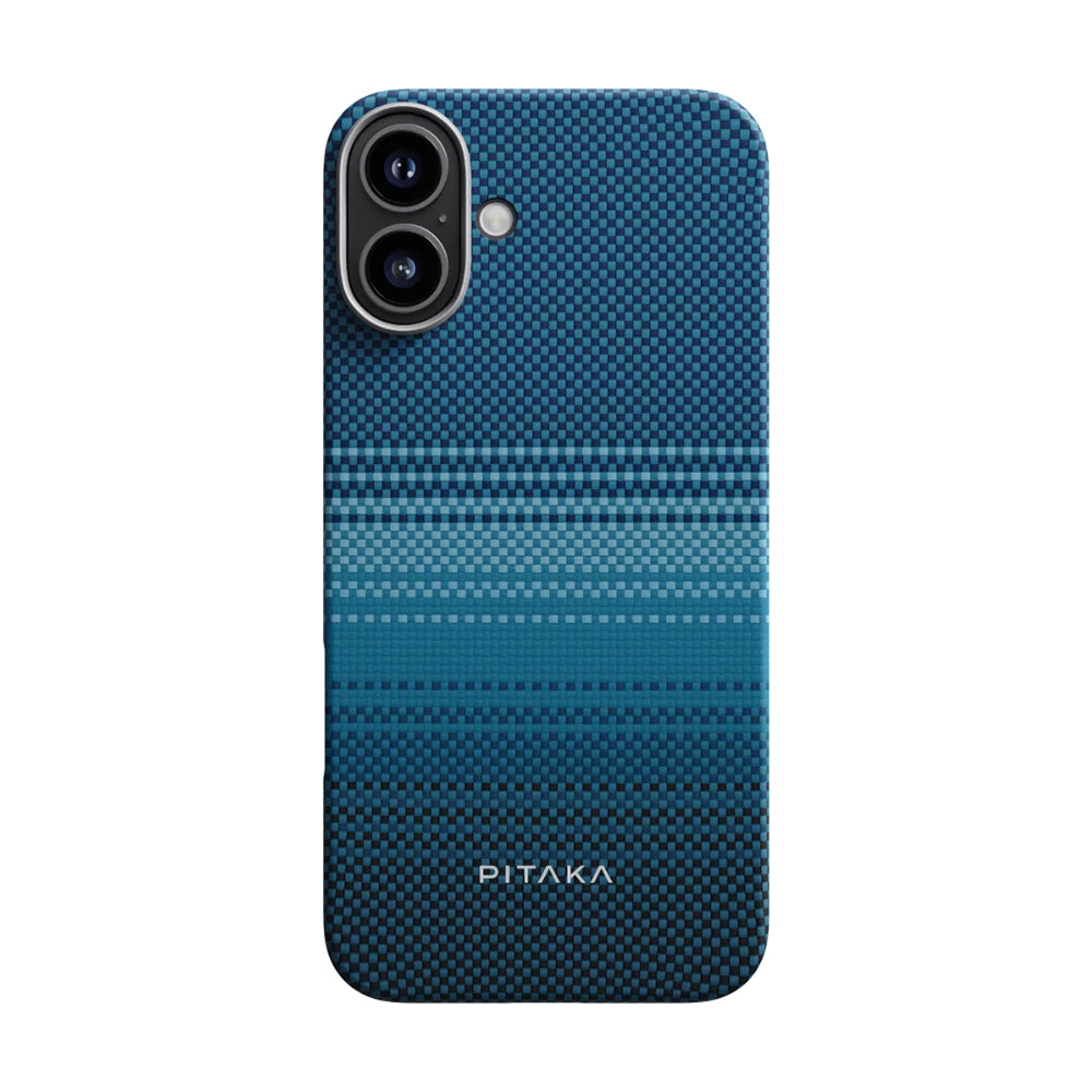 Apple iPhone 16 Plus Kılıf M-safe Şarj Özellikli Aramid Fiber Pitaka Tactile Woven Sunset-Moonrise Serisi Moonrise Kapak - Görsel 2