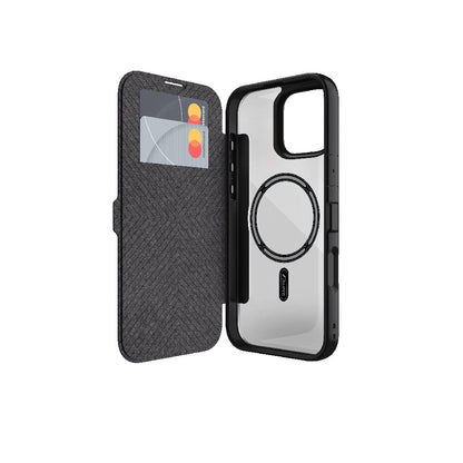 Apple iPhone 16 Plus Kılıf M-safe Şarj Özellikli Vegan Deri Tasarımlı Şeffaf Arka Yüzey Kartlıklı Raptic Urban Folio Serisi Kapak - Görsel 2