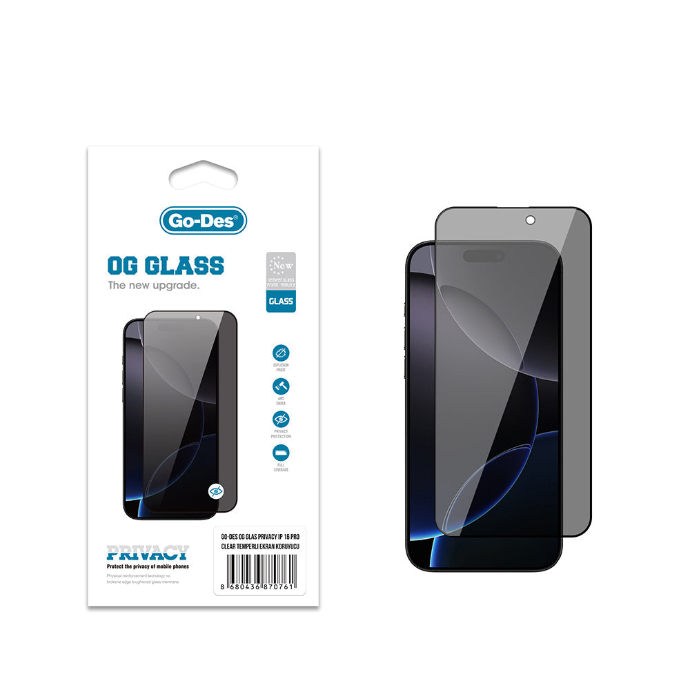Apple iPhone 16 Pro Go Des OG Glass Privacy Antistatik Temperli Cam Ekran Koruyucu - Görsel 2
