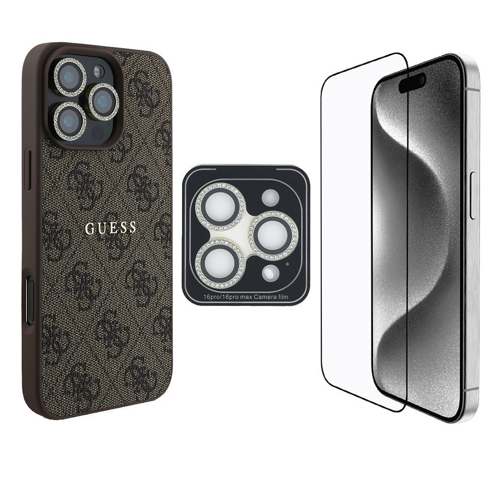 Apple iPhone 16 Pro Guess Orjinal Lisanslı Kılıf + Ekran Koruyucu + Lens Koruyucu 3in1 Aksesuar Seti - Görsel 2