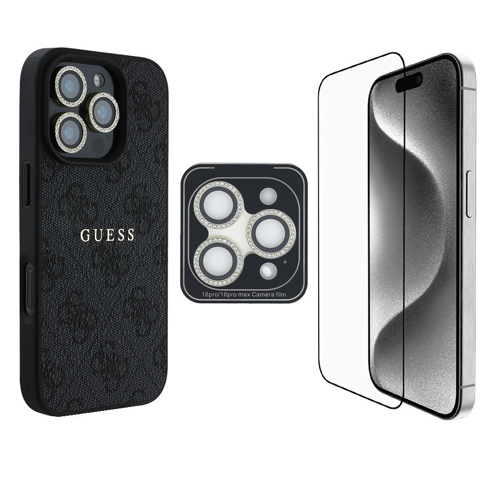 Apple iPhone 16 Pro Guess Orjinal Lisanslı Kılıf + Ekran Koruyucu + Lens Koruyucu 3in1 Aksesuar Seti - Görsel 3