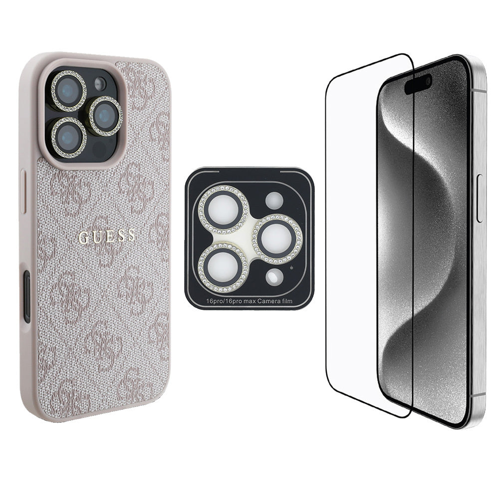 Apple iPhone 16 Pro Guess Orjinal Lisanslı Kılıf + Ekran Koruyucu + Lens Koruyucu 3in1 Aksesuar Seti - Görsel 4