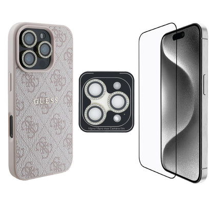 Apple iPhone 16 Pro Guess Orjinal Lisanslı Kılıf + Ekran Koruyucu + Lens Koruyucu 3in1 Aksesuar Seti - Görsel 4