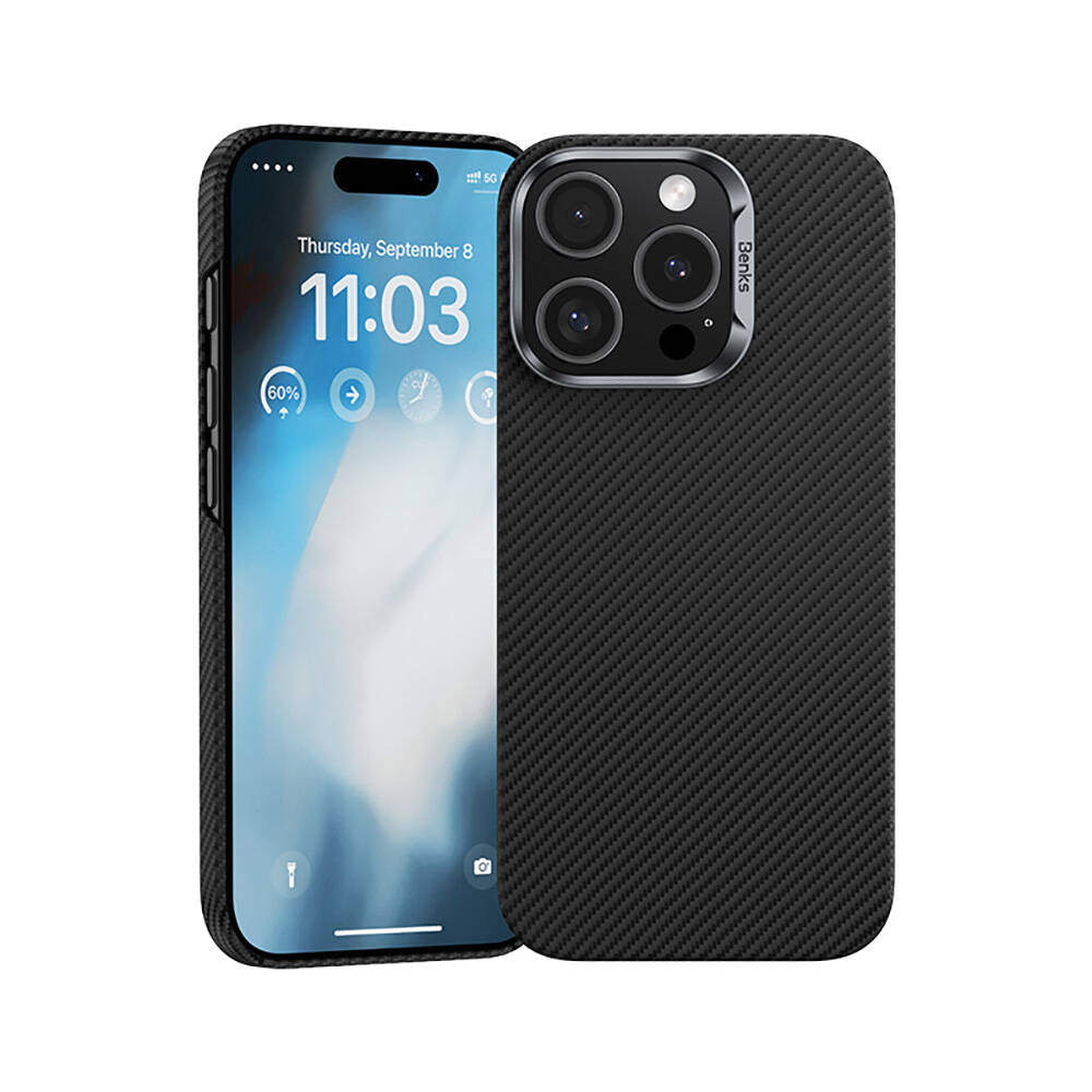 Apple iPhone 16 Pro Kılıf Benks M-safe Şarj Özellikli Magnetik ArmorAir 600D Kevlar Fiber Kapak