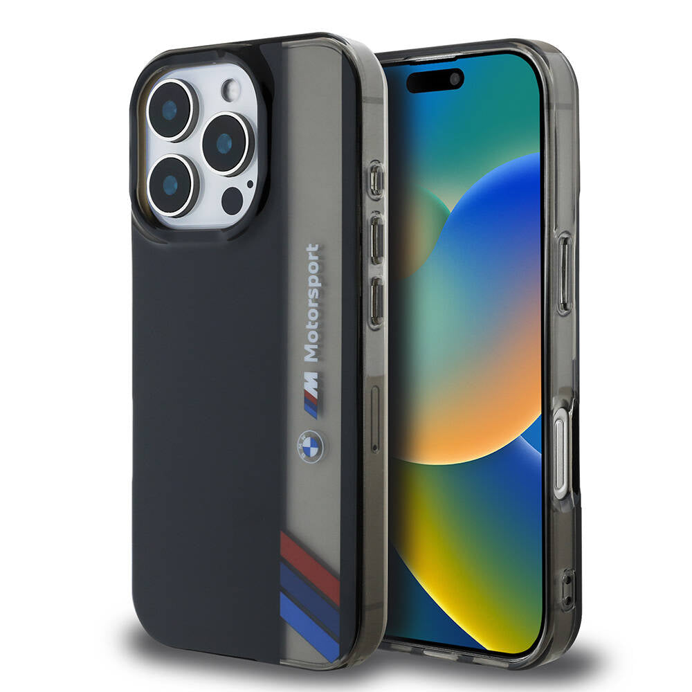 Apple iPhone 16 Pro Kılıf BMW Orjinal Lisanslı M Logolu Üç Renk Çizgili Motorsport Vertical Stripe Kapak - Görsel 2
