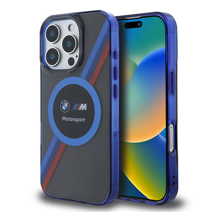 Apple iPhone 16 Pro Kılıf BMW Orjinal Lisanslı M-safe Şarj Özellikli M Logolu Üç Renk Çizgili Motorsport Circle Kapak - Görsel 2